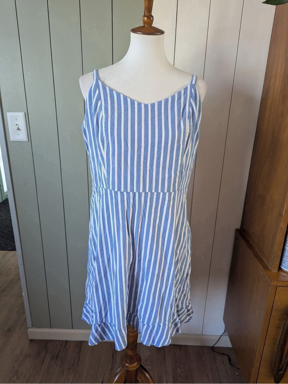 Old Navy Blue and White Striped Midi Sundress